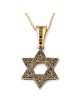 Large 14K Yellow Gold Star of David Pendant with Black Diamonds and De