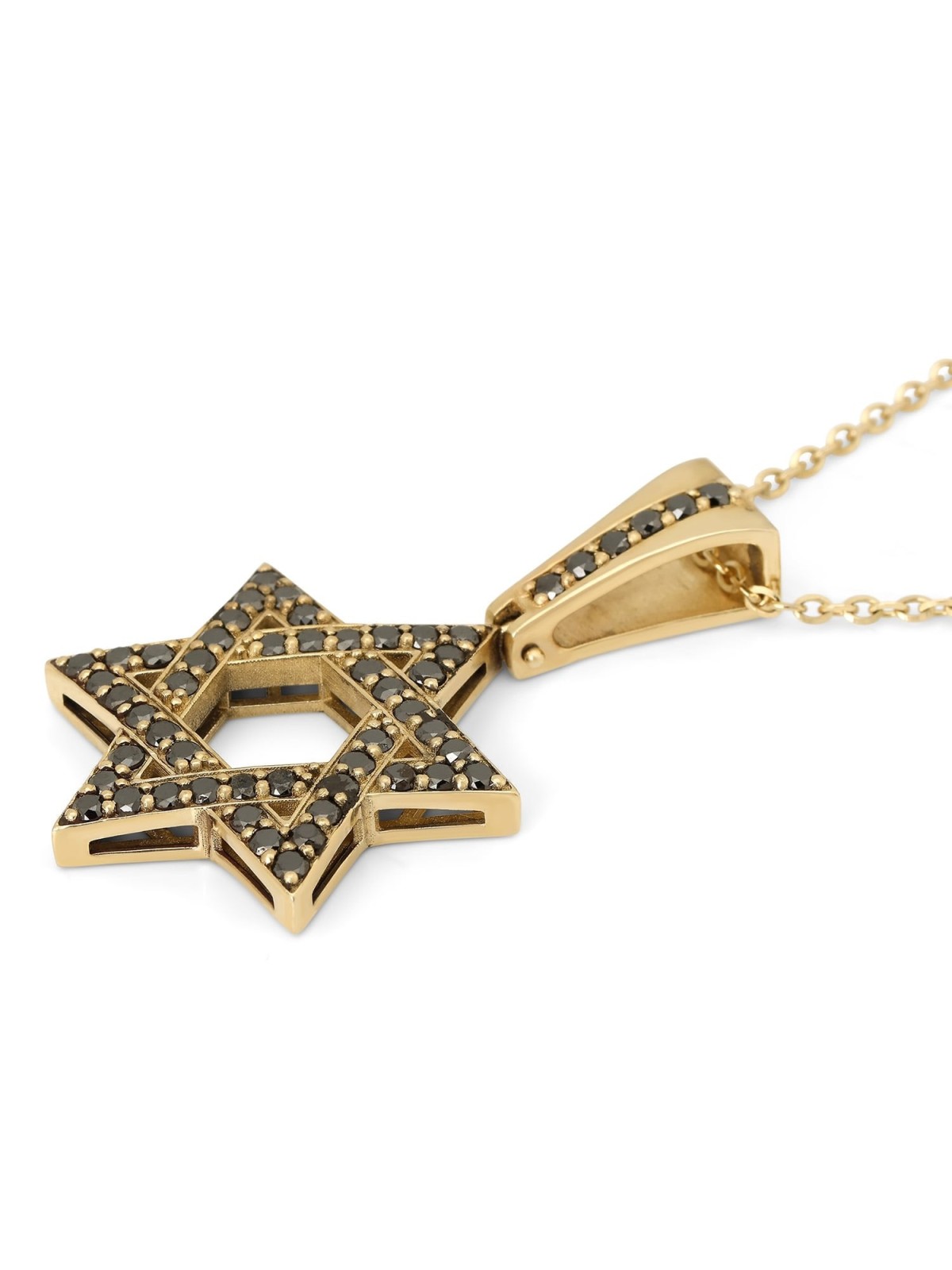 Grand pendentif étoile de David en or jaune 14 carats avec diamants noirs et De