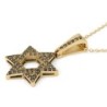 Large 14K Yellow Gold Star of David Pendant with Black Diamonds and De
