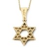 Large 14K Yellow Gold Star of David Pendant with Black Diamonds and De
