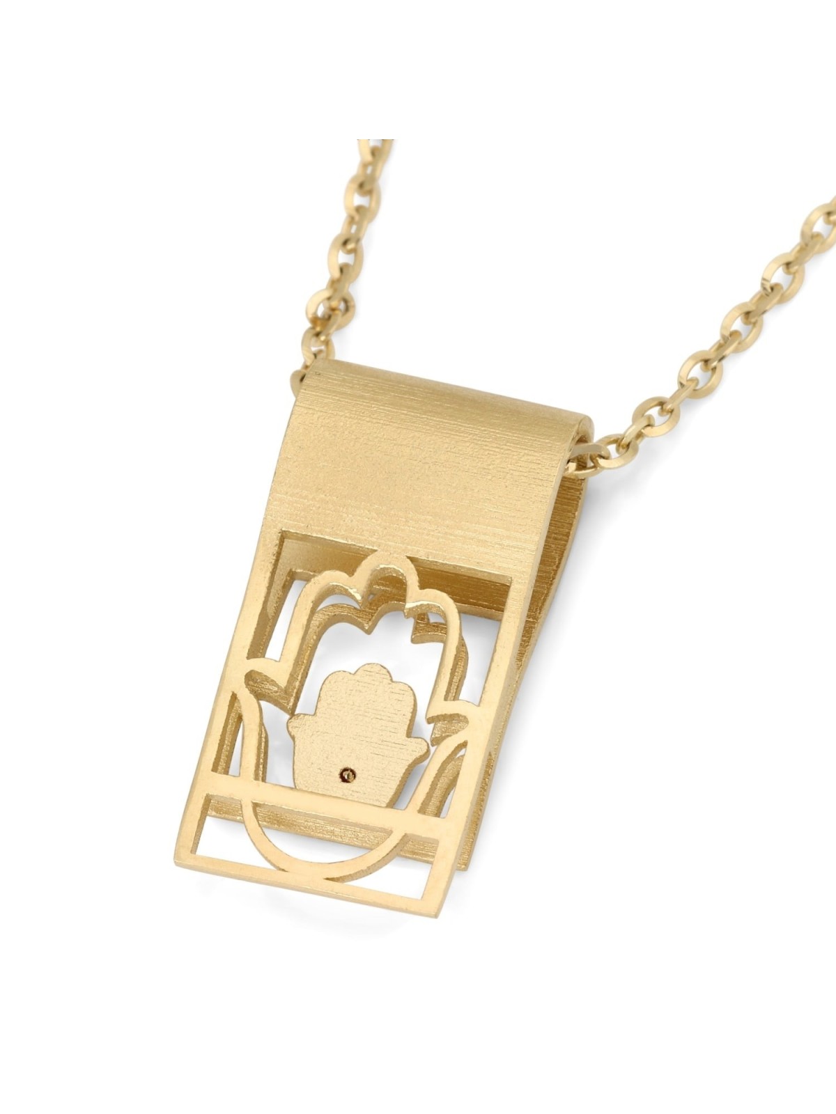 Collier pendentif rubis à languette pliée Hamsa en or 14 carats - Or jaune ou blanc