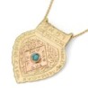 Women's 14K Yellow Gold Healing and Holy Names Shield Pendant with Tur
