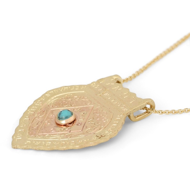 Pendentif bouclier de guérison et de noms sacrés en or jaune 14 carats pour femme avec Tur