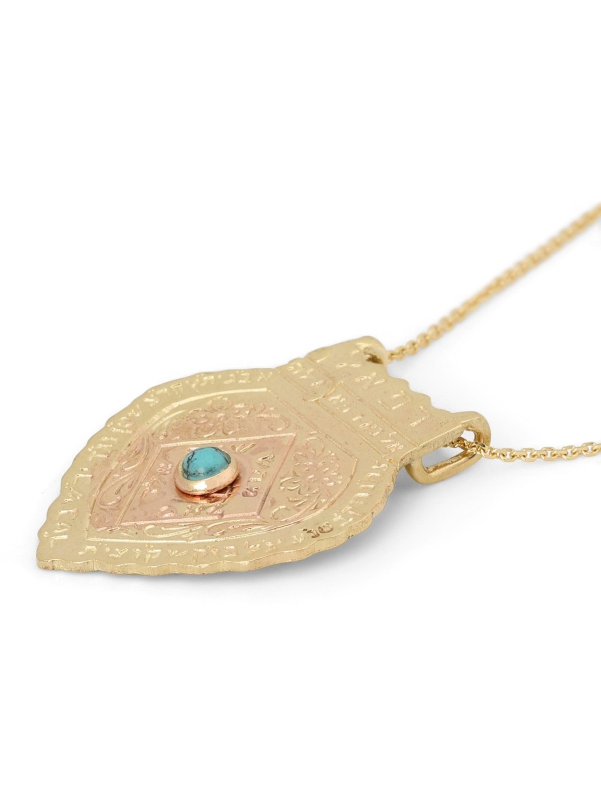 Pendentif bouclier de guérison et de noms sacrés en or jaune 14 carats pour femme avec Tur