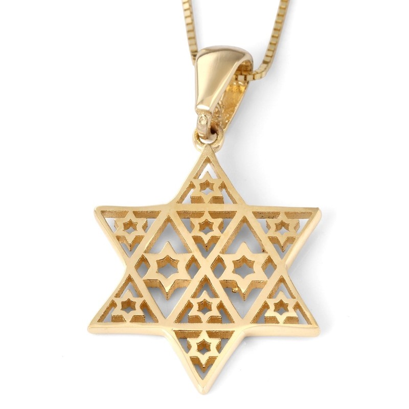 Collier pendentif étoile de David composite en or 14 carats