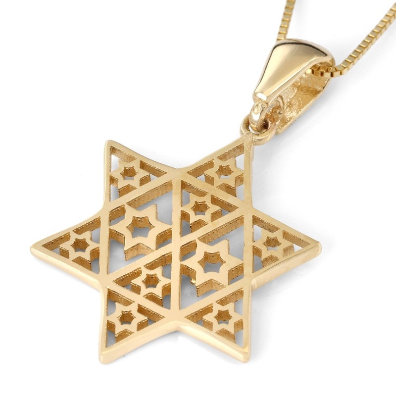 Collier pendentif étoile de David composite en or 14 carats