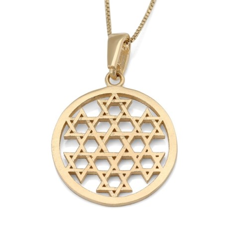 Collier pendentif rond étoile de David composé en or 14 carats