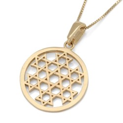 Round Star of David Compound 14K Gold Pendant Necklace