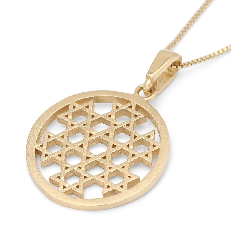 Collier pendentif rond étoile de David composé en or 14 carats