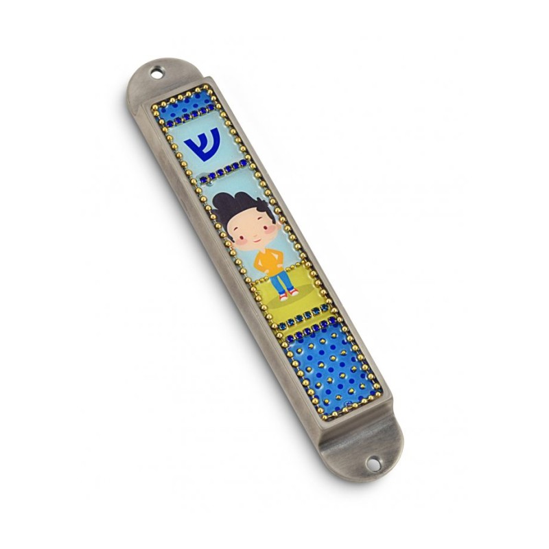 Iris Design Handcrafted Pewter Enamel Beaded Kid... | Children Mezuzah