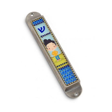 Iris Design Handcrafted Pewter Enamel Beaded Kid... | Children Mezuzah