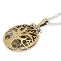 14K Gold and Sterling Silver Traveler's Prayer and Tree of Life Neckla