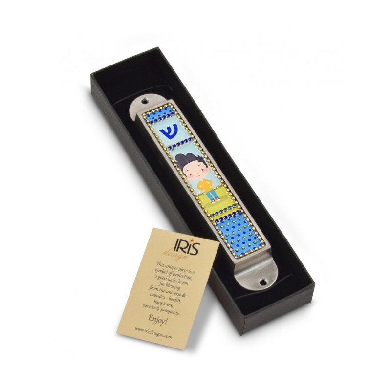 Iris Design Handcrafted Pewter Enamel Beaded Kid... | Children Mezuzah