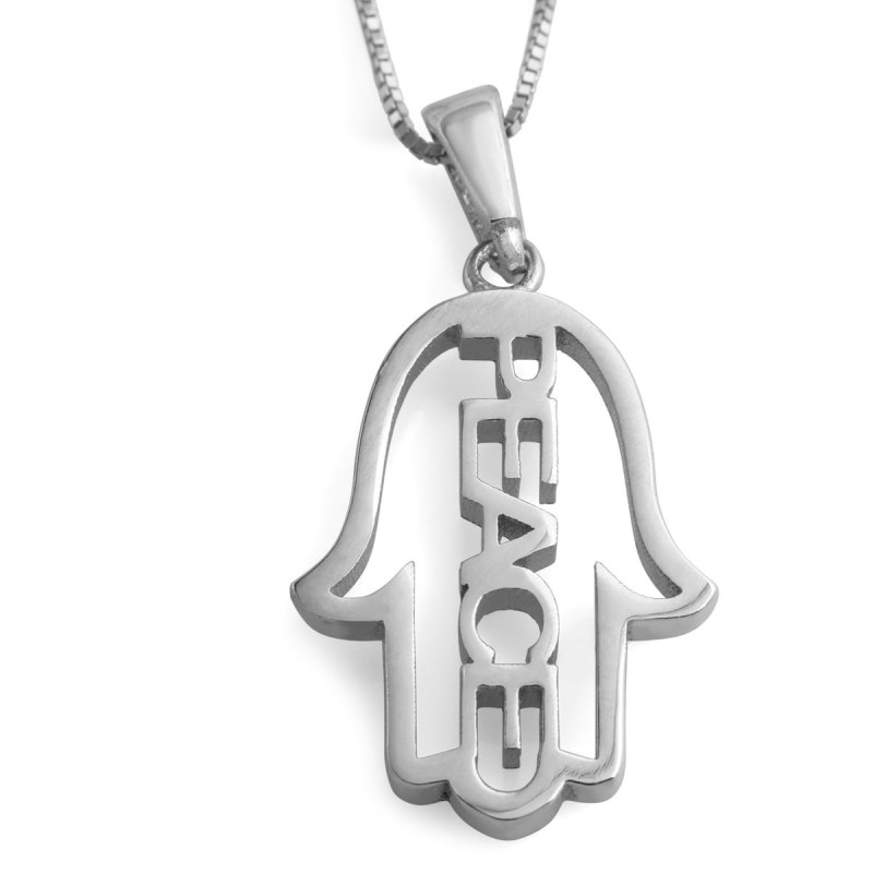 Collier pendentif Hamsa en or 14 carats avec motif paix (choix de couleurs)