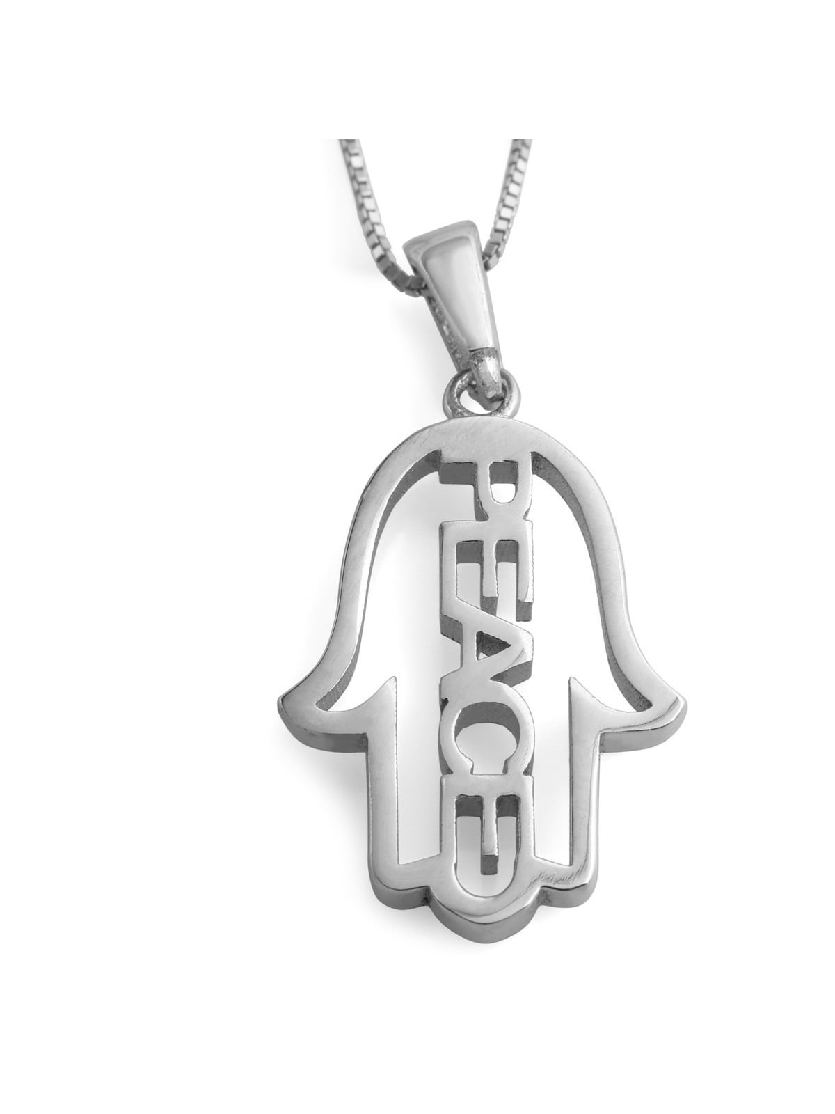14K Gold Hamsa Pendant Necklace With Peace Design (Choice of Colors)