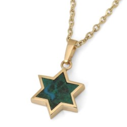14K Gold Women's Star of David Pendant Necklace with Eilat Stone