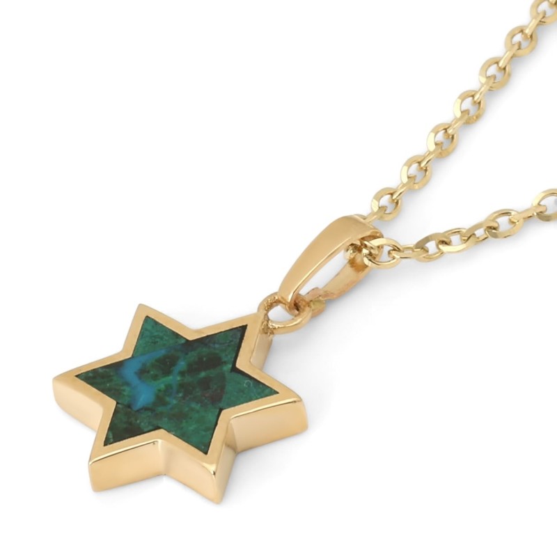 שרשרת תליון מגן דוד לנשים מזהב 14 קראט עם אבן אילת