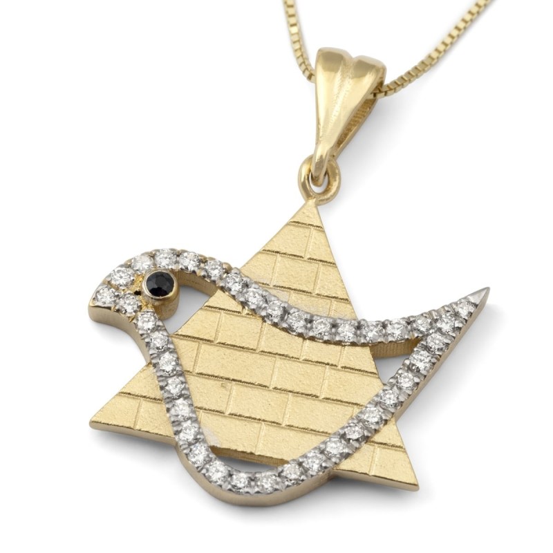 Collier à pendentif étoile de David en or jaune 14 carats rehaussé de diamants avec D