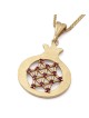 14K Gold Pomegranate Pendant Necklace with Star of David & Ruby Accent