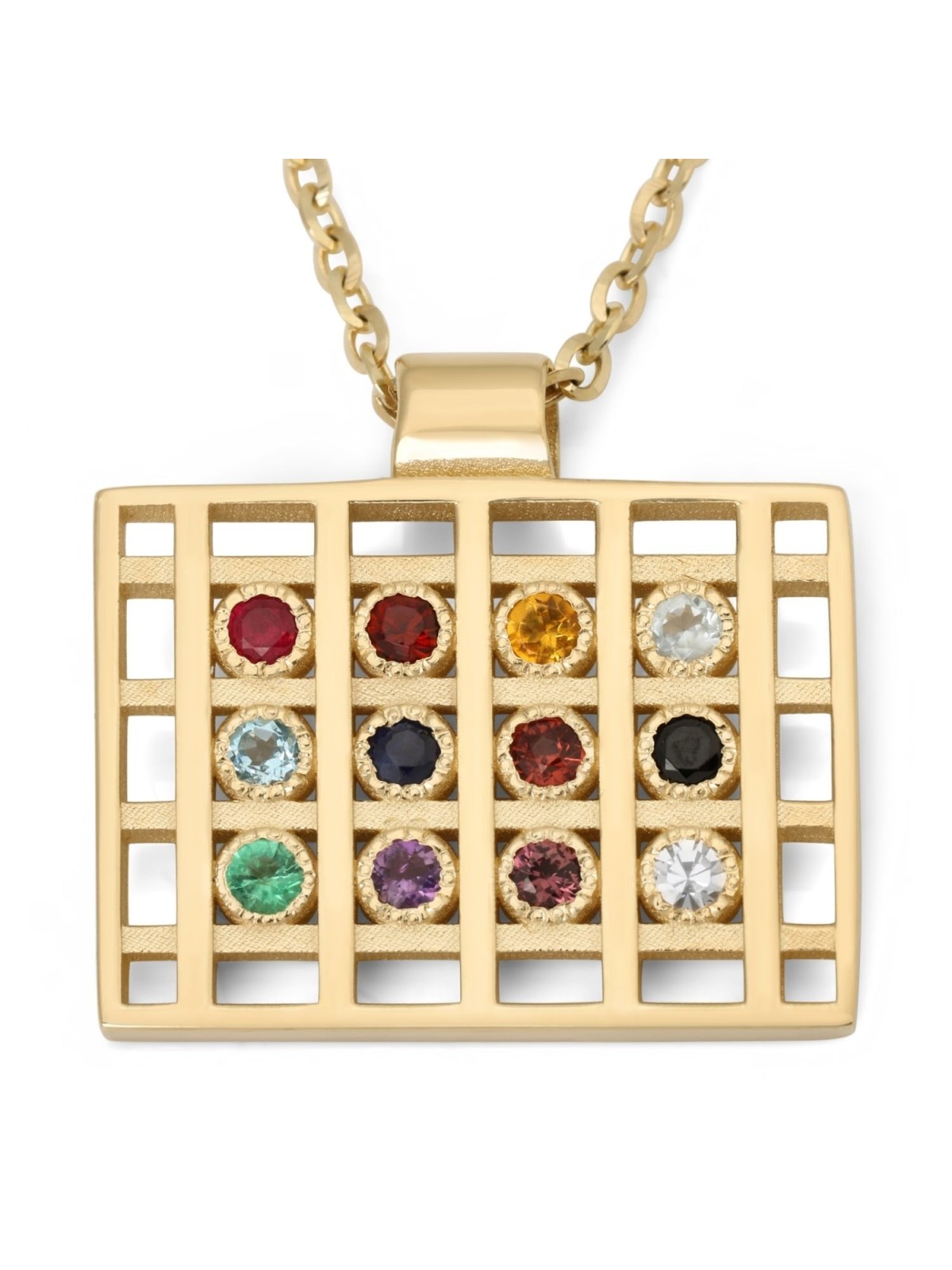 Collier pendentif Hoshen moderne en or jaune 14 carats