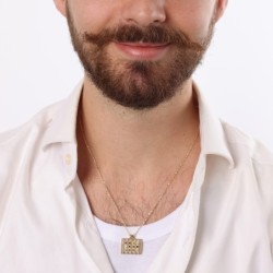 Modern 14K Yellow Gold Hoshen Pendant Necklace