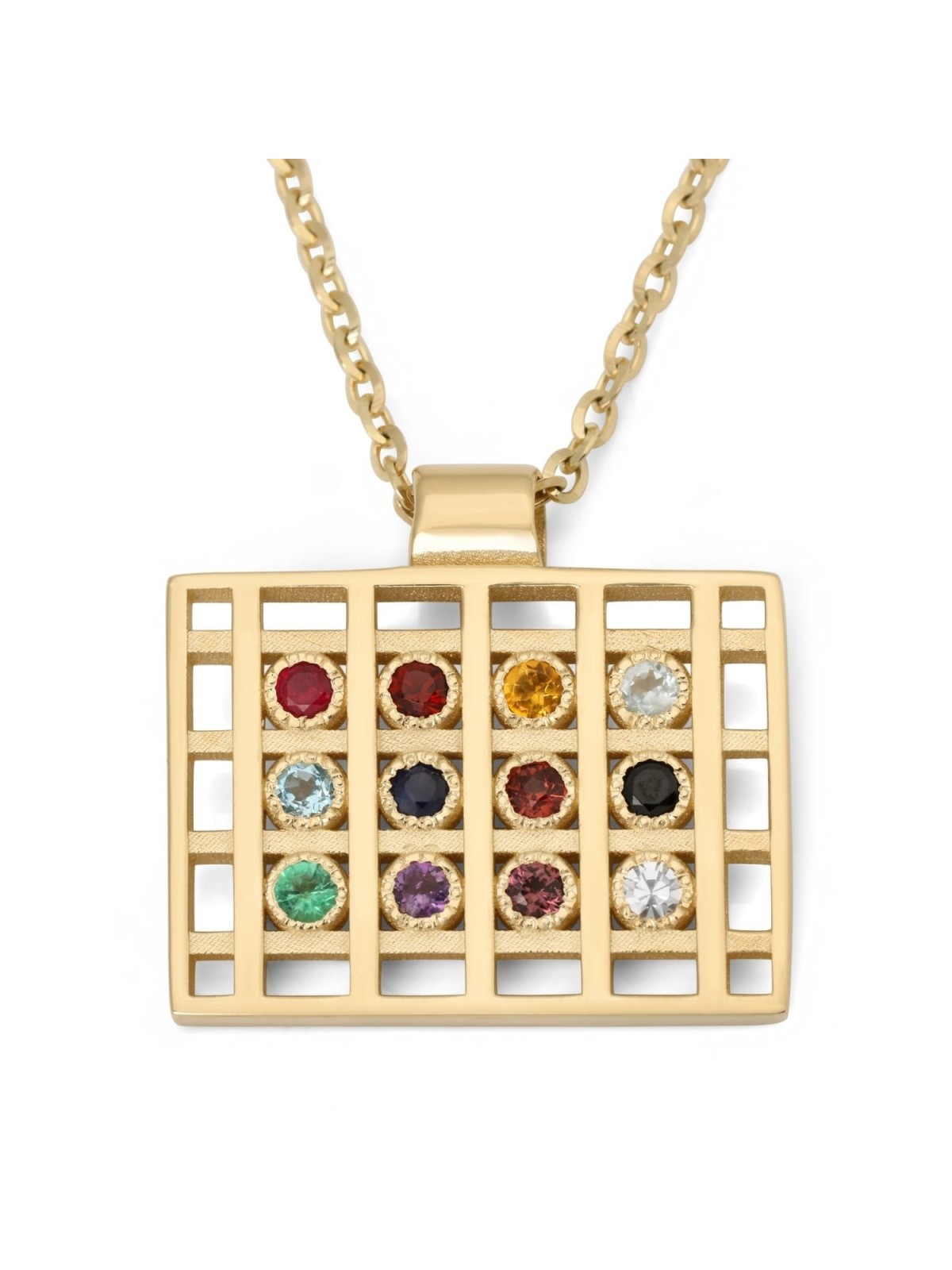 Modern 14K Yellow Gold Hoshen Pendant Necklace