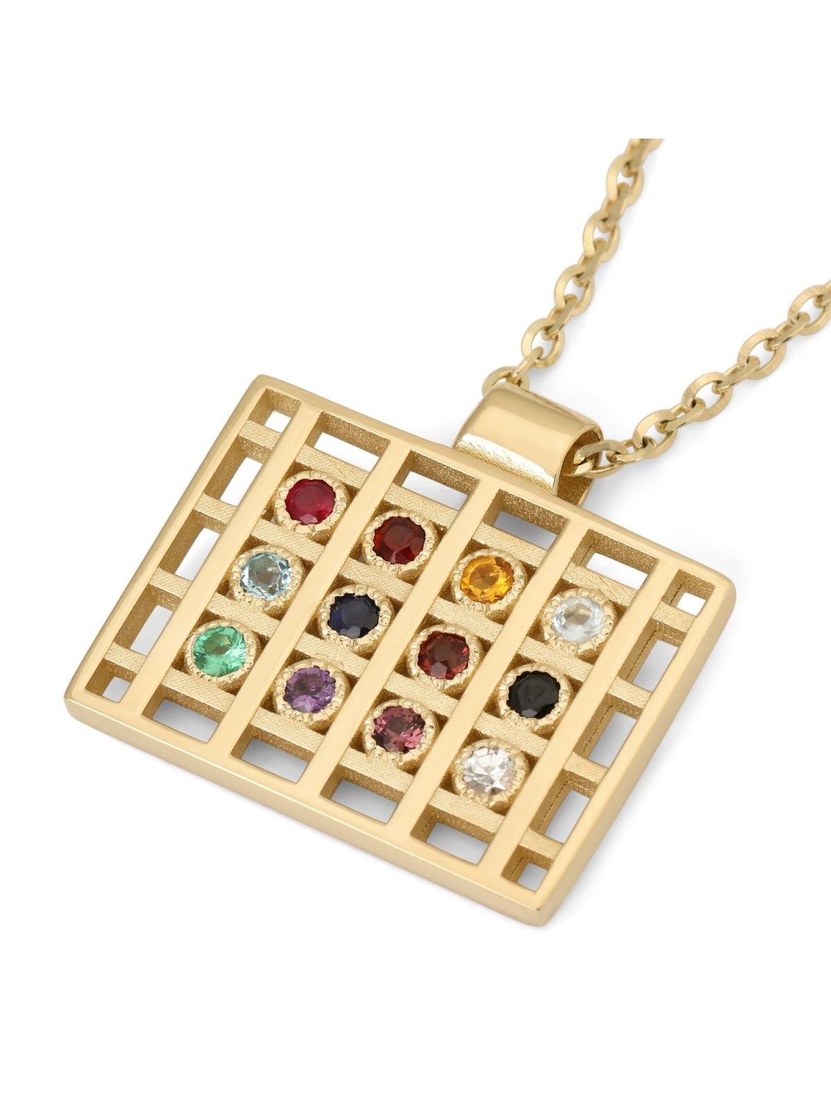 Collier pendentif Hoshen moderne en or jaune 14 carats