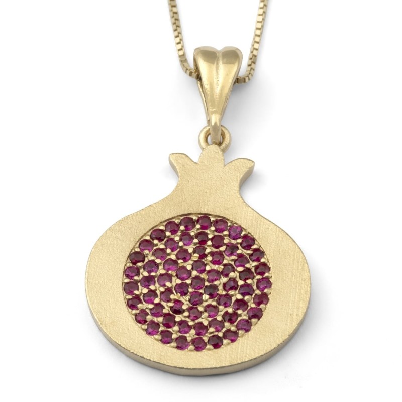 Collier pendentif grenade en or jaune 14 carats poli avec pierres rubis