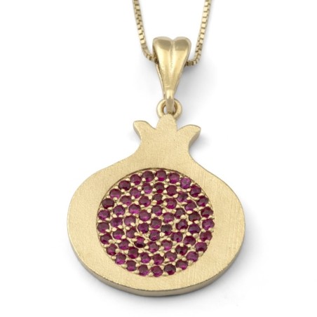Collier pendentif grenade en or jaune 14 carats poli avec pierres rubis