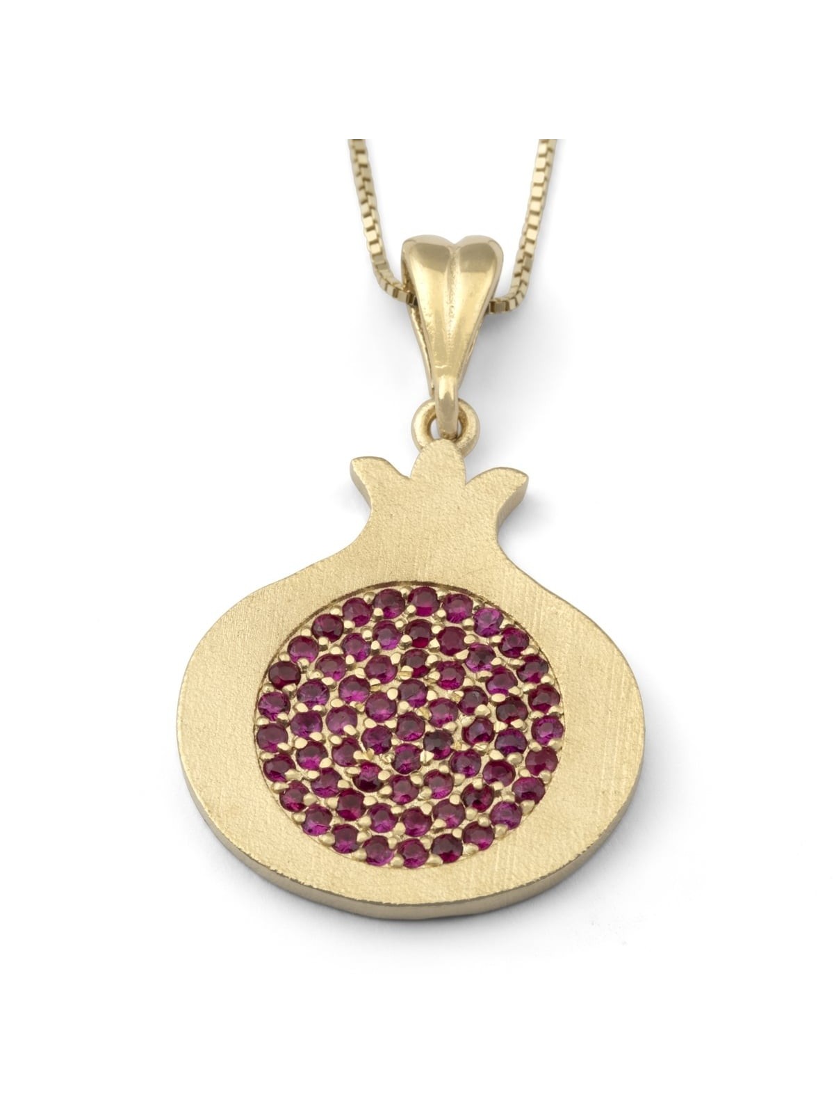 Collier pendentif grenade en or jaune 14 carats poli avec pierres rubis