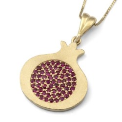 Polished 14K Yellow Gold Pomegranate Pendant Necklace With Ruby Stones