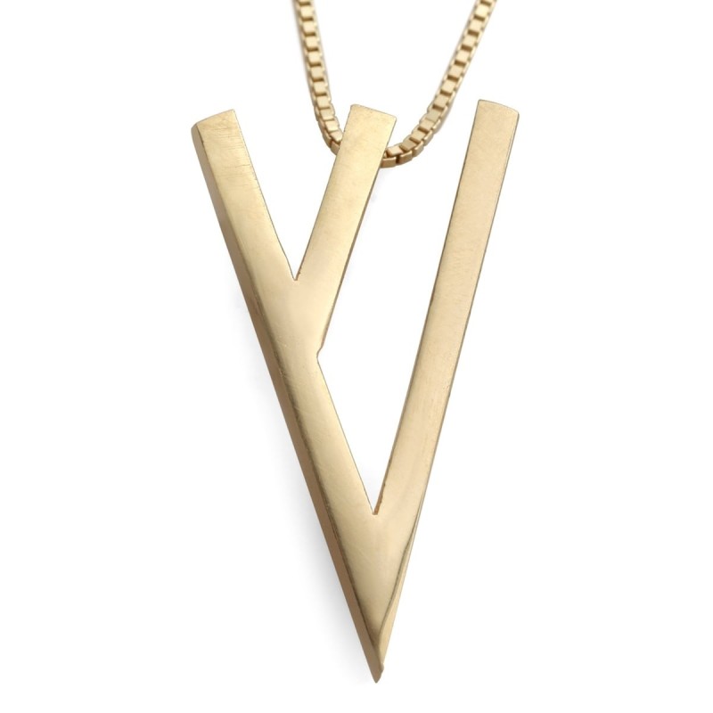 14K Gold Stylish Hebrew Letter Shin Pendant Necklace (Choice of Colors