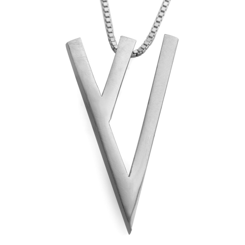 14K Gold Stylish Hebrew Letter Shin Pendant Necklace (Choice of Colors