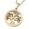 Stylish 14K Yellow Gold Tree of Life Pendant Necklace With Colorful Ge