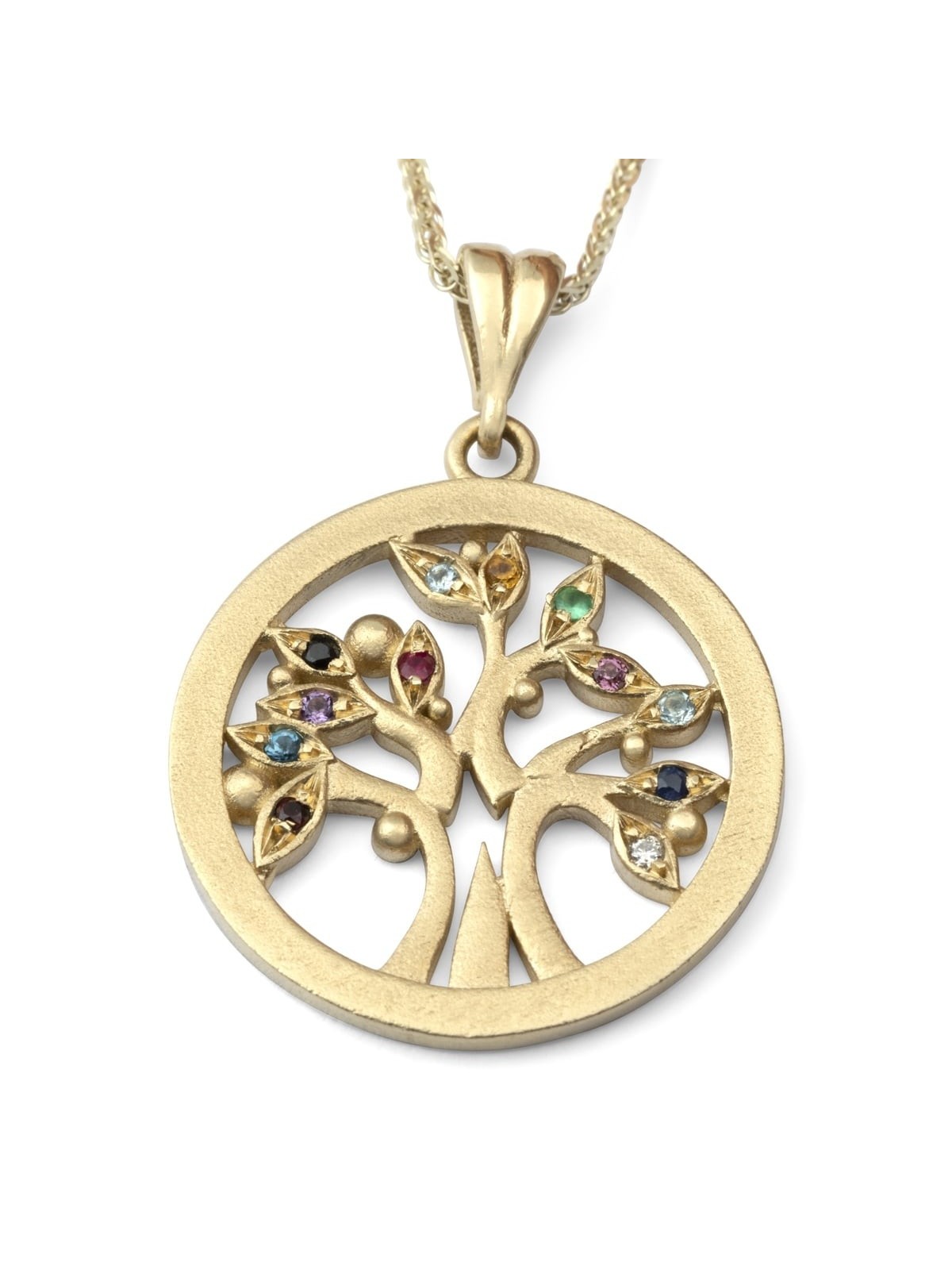 Collier élégant avec pendentif arbre de vie en or jaune 14 carats avec Ge coloré