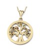Stylish 14K Yellow Gold Tree of Life Pendant Necklace With Colorful Ge