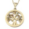 Stylish 14K Yellow Gold Tree of Life Pendant Necklace With Colorful Ge