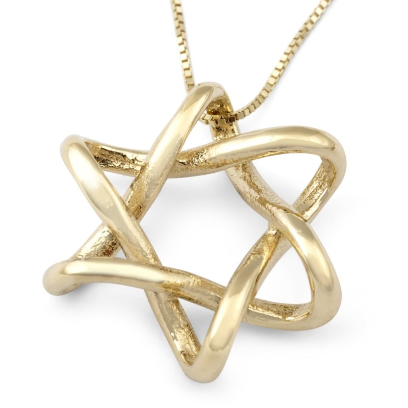 Collier moderne à pendentif étoile de David entrelacée en or 14 carats