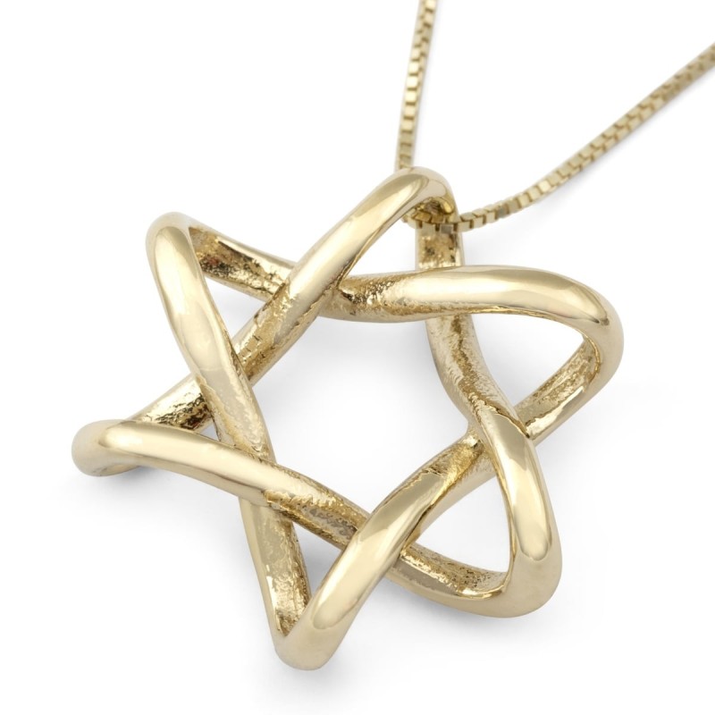 Collier moderne à pendentif étoile de David entrelacée en or 14 carats