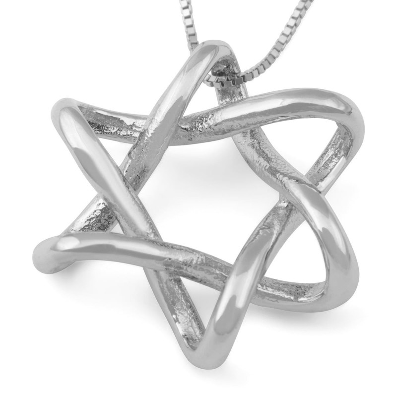 Collier moderne à pendentif étoile de David entrelacée en or 14 carats