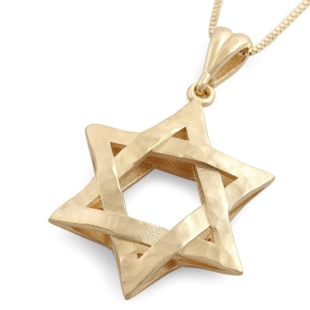Luxueux collier à pendentif étoile de David entrelacée en or 14 carats