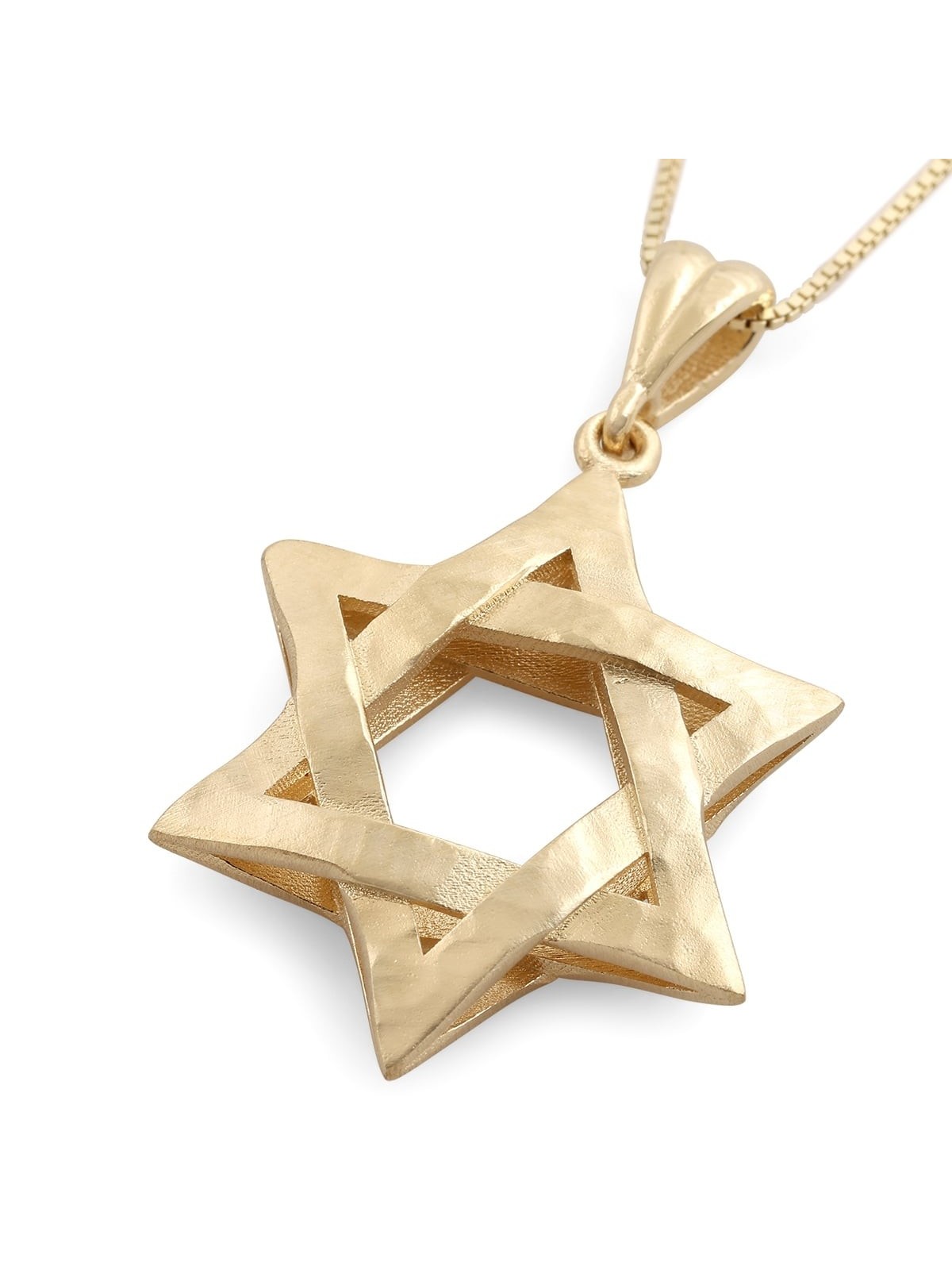 Luxueux collier à pendentif étoile de David entrelacée en or 14 carats