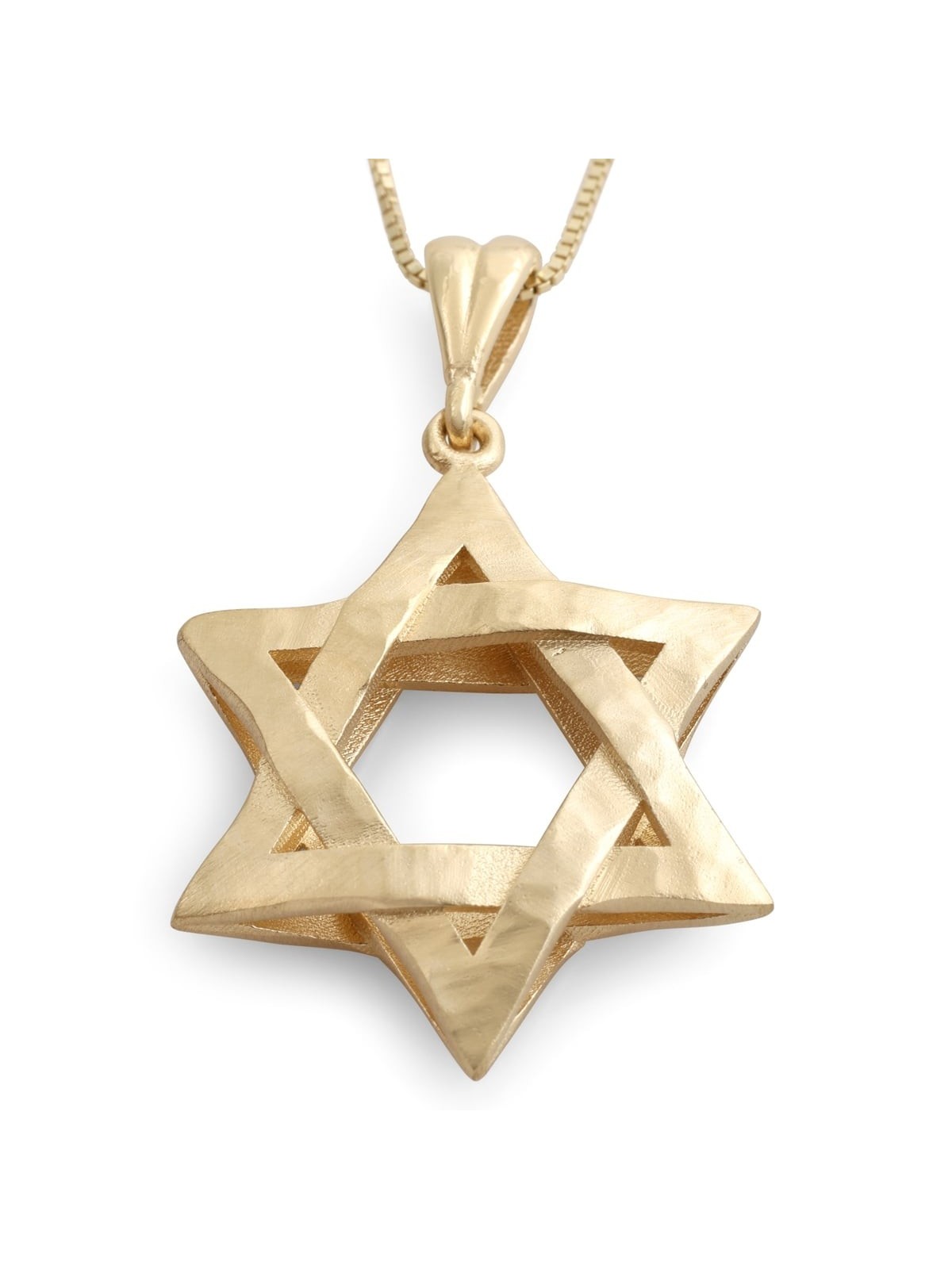Luxueux collier à pendentif étoile de David entrelacée en or 14 carats