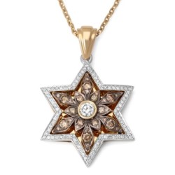 14K Gold Floral Star of David Pendant With 109 White & Champagne Diamo