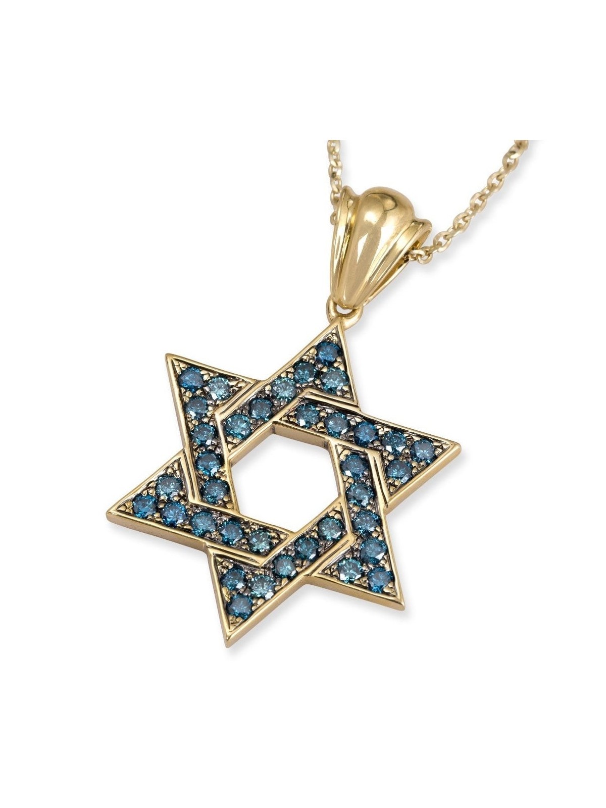 Pendentif étoile de David entrelacée en or jaune 14 carats avec 36 diamants bleus