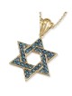 14K Yellow Gold Interlocking Star of David Pendant With 36 Blue Diamon