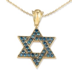 14K Yellow Gold Interlocking Star of David Pendant With 36 Blue Diamon