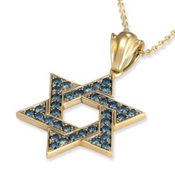 14K Yellow Gold Interlocking Star of David Pendant With 36 Blue Diamon