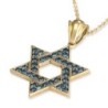 14K Yellow Gold Interlocking Star of David Pendant With 36 Blue Diamon