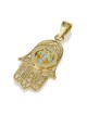 Pendentif Hamsa en filigrane d'or 14 carats avec ovale en verre romain